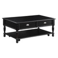 Black Wooden Lift Top Cocktail Table with Casters and Open Bottom Shelf H509603
