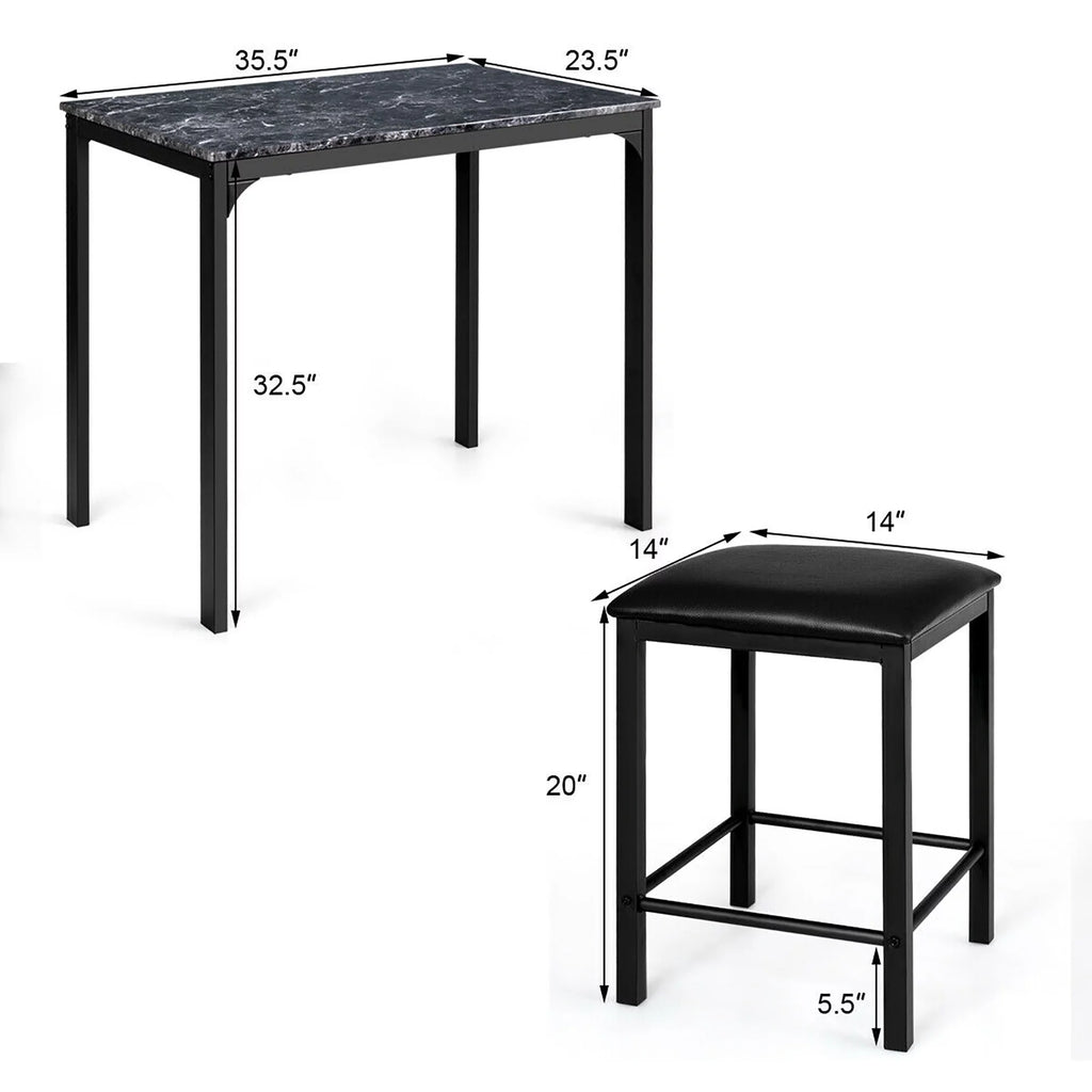 3 Piece Counter Height Dining Set Faux Marble Table 2 Chairs F574187