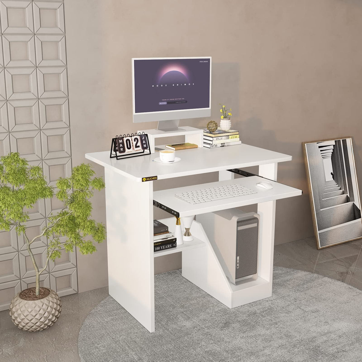 30 Inch Computer Desk with CPU Stand and Monitor Shelf Z2859