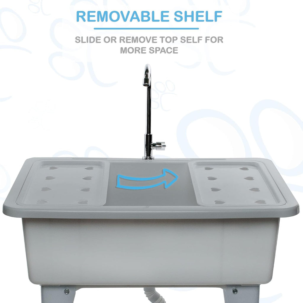 Portable Dog Bathing Station with Removable Shelf and Massage Brush R28854