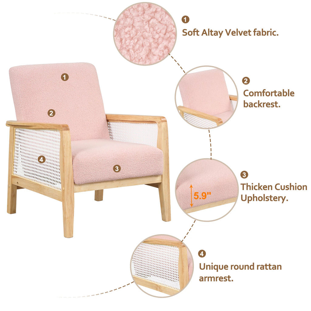 Mid-Century Pink Upholstered Accent Armchair Q570