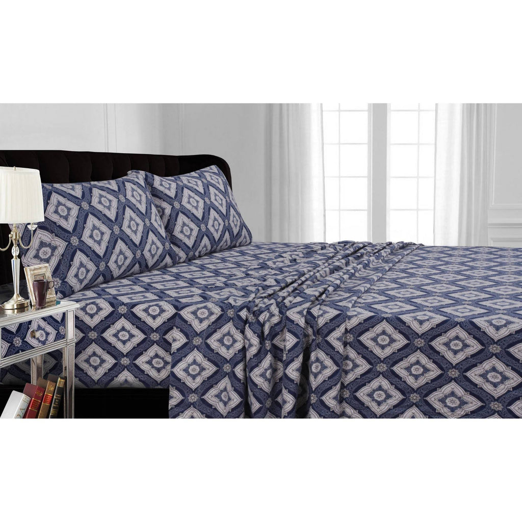 Queen Flannel Damask Printed Extra Deep Pocket Sheet Set T34759