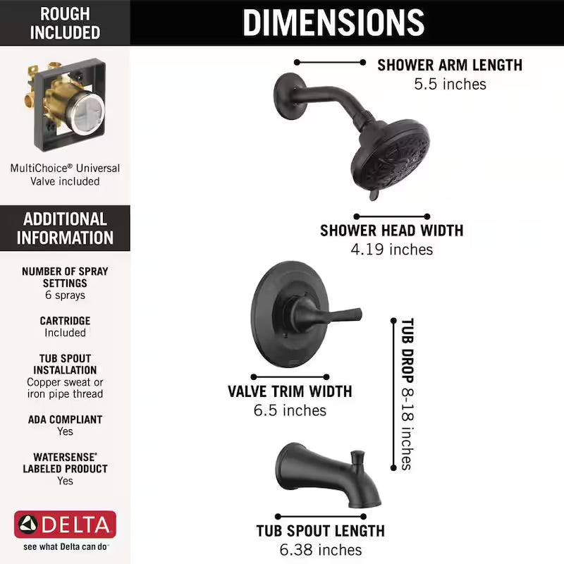 Single-Handle 6-Spray Tub and Shower Faucet in Matte Black P4818