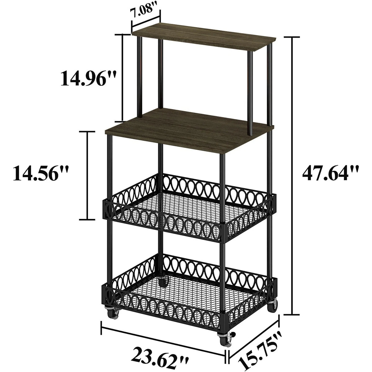 4-Tier Baker's Rack 48 inch Kitchen Storage Organizer with Metal Wheels J29898