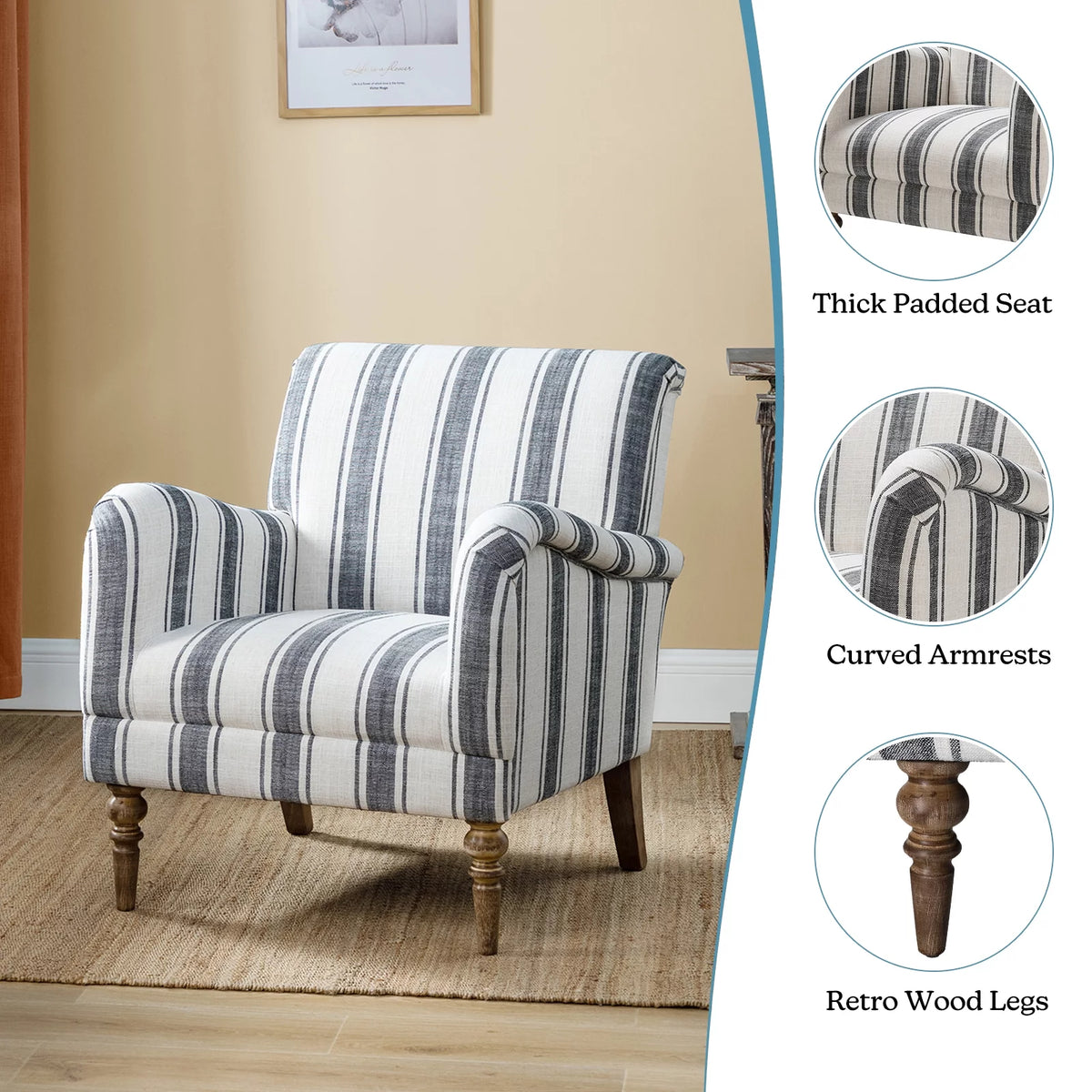 Black Stripe Upholstered Accent Chair N85586