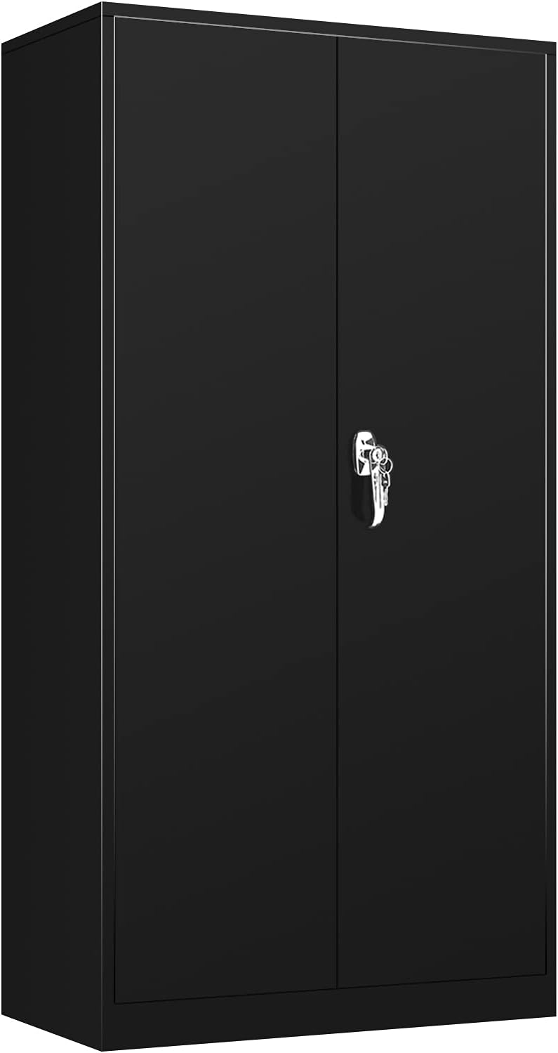 Black Metal Locking Storage Cabinet with 4 Adjustable Shelves T374174