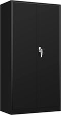 Black Metal Locking Storage Cabinet with 4 Adjustable Shelves T374174