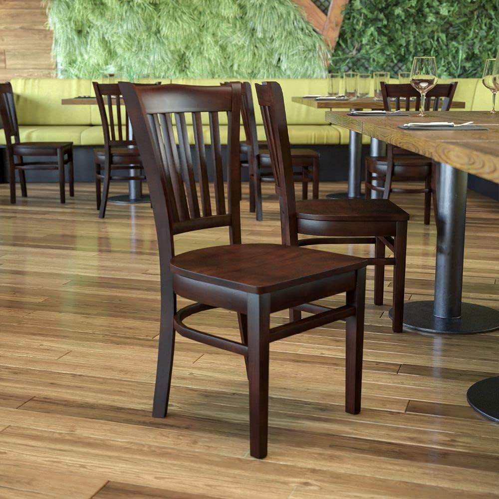 Vertical Slat Back Mahogany Wood Restaurant Chair X458866