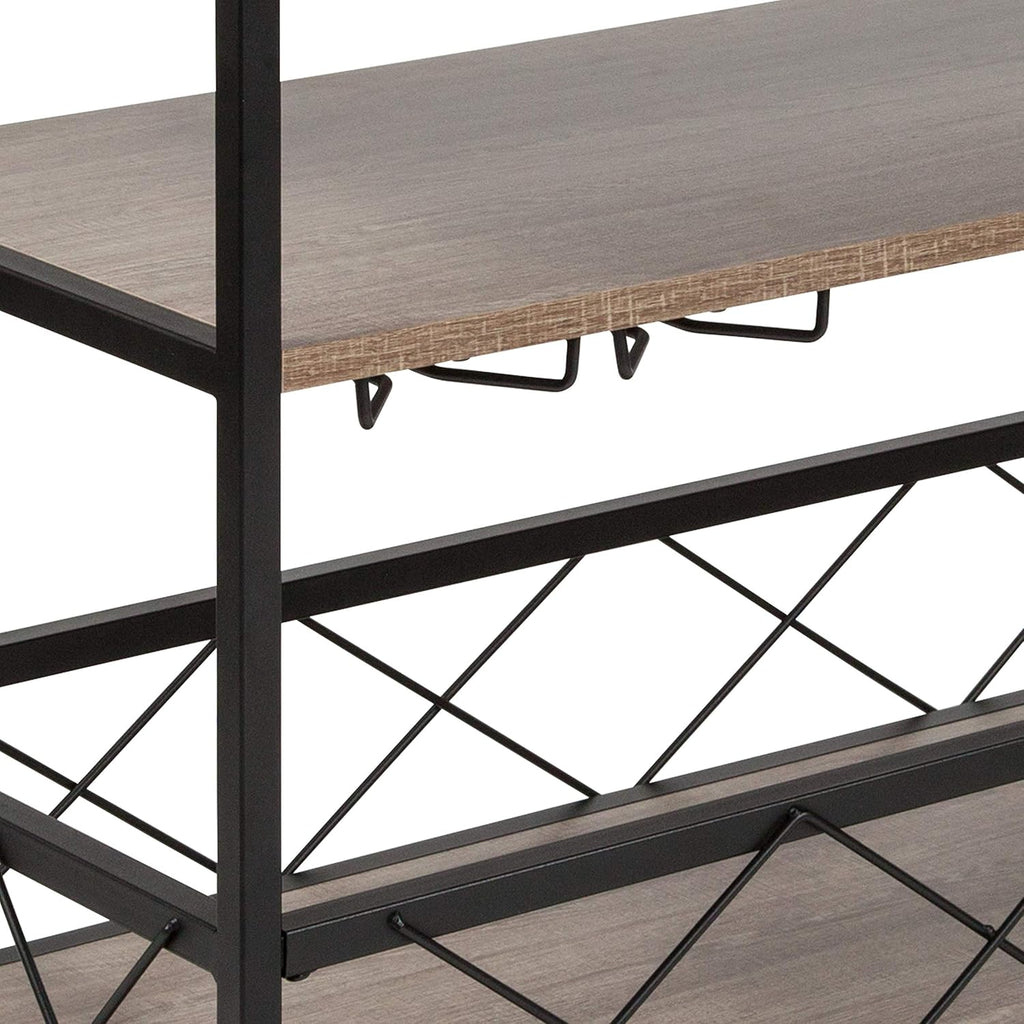 Distressed Wood Kitchen Bar Cart with Storage Rack and Shelf L71900