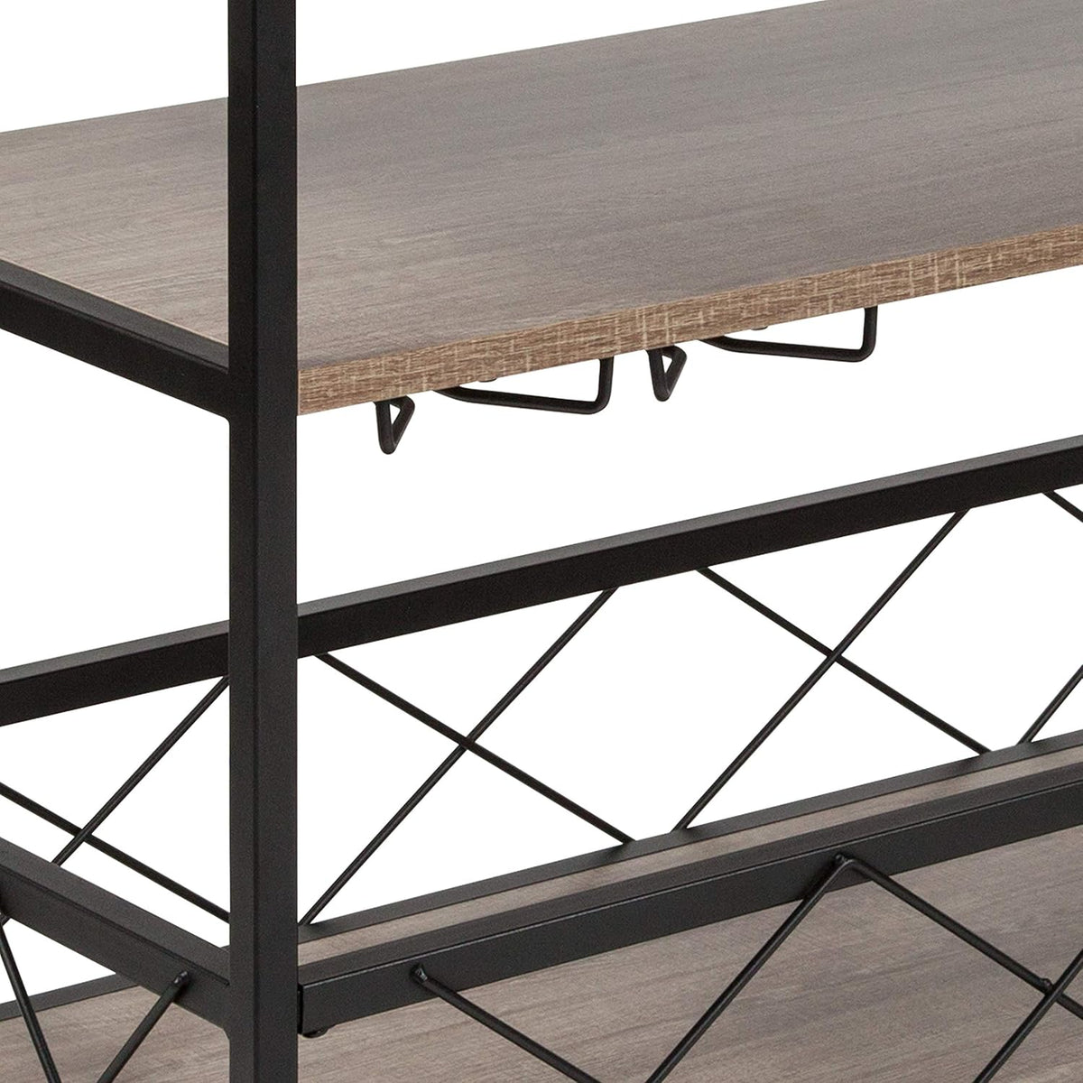 Distressed Wood Kitchen Bar Cart with Storage Rack and Shelf L71900