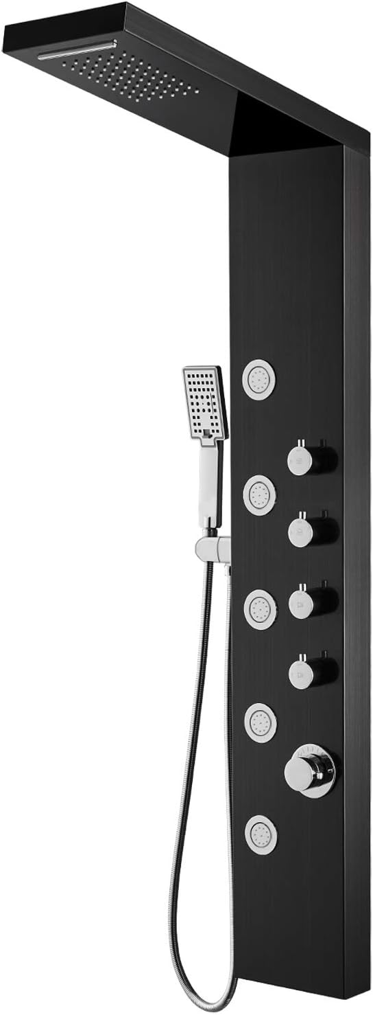 Shower Panel Tower with Rainfall Shower Head, 4 Body Jets, Handheld and Tub Spout, Stainless Steel Y498154