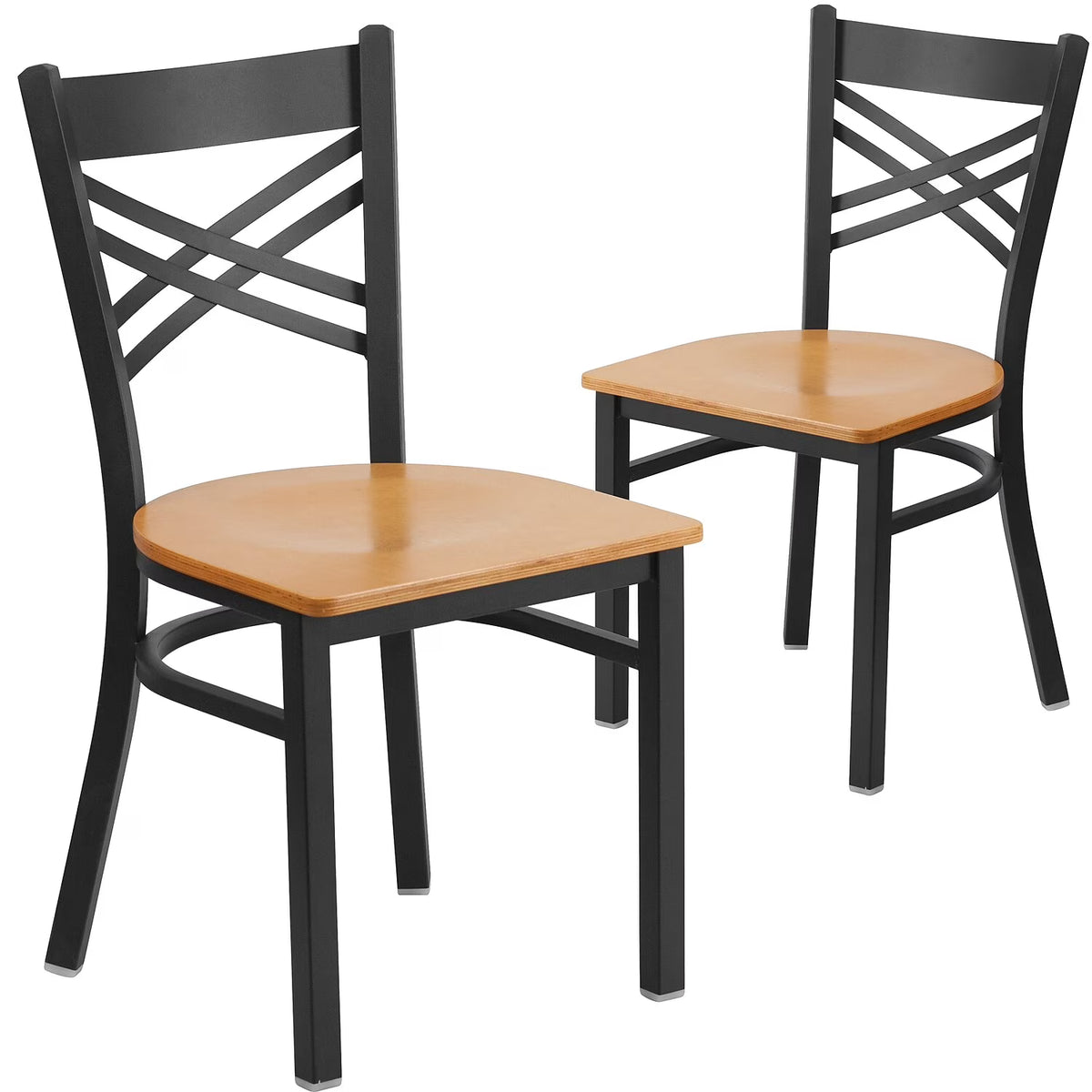 2 Pack Black Metal Restaurant Chair with Wood Seat Y3139