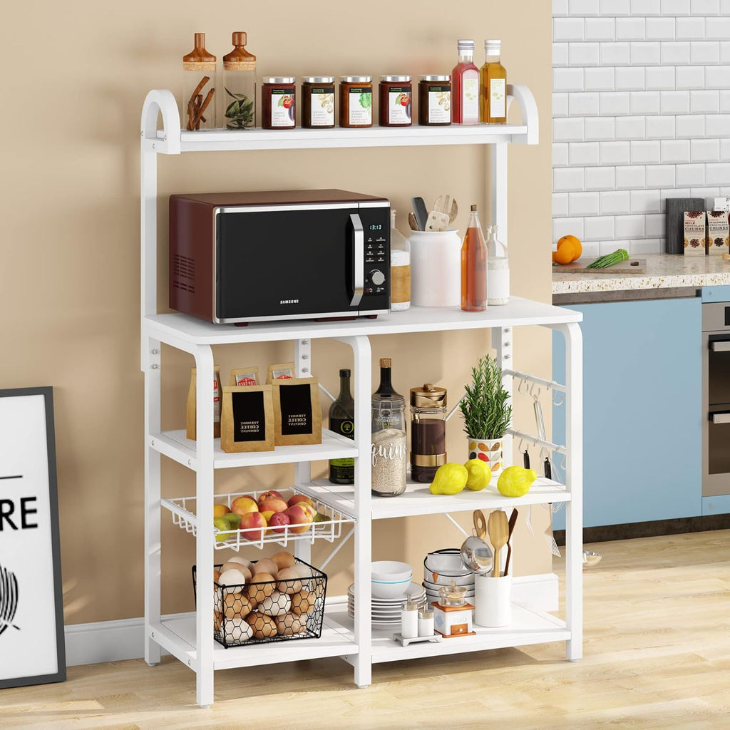 35.5 inches Industrial Kitchen Cart Utility Storage Shelf with Wire Basket and 6 Hooks G836