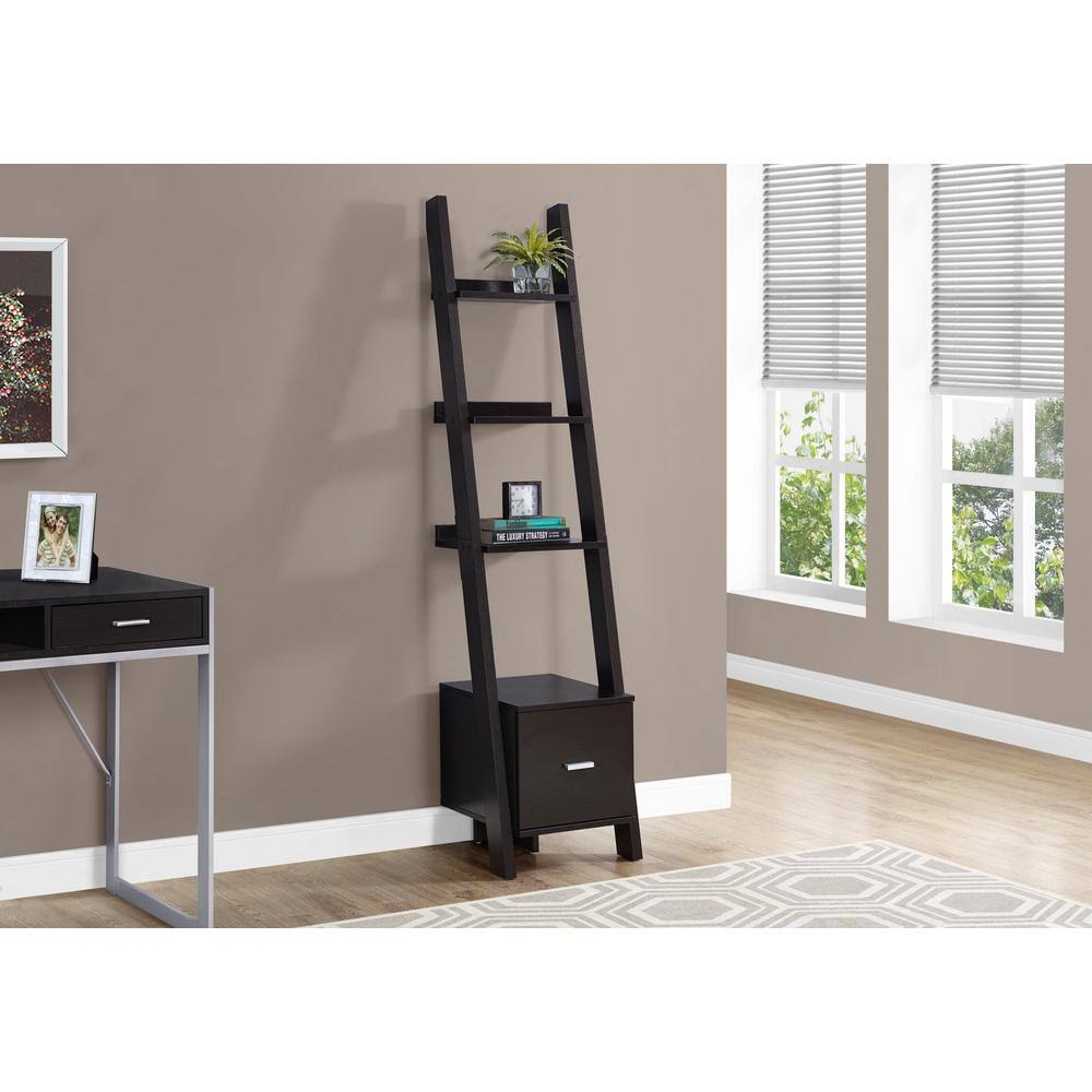 Cappuccino Faux Wood 4-Shelf Ladder Bookcase D805