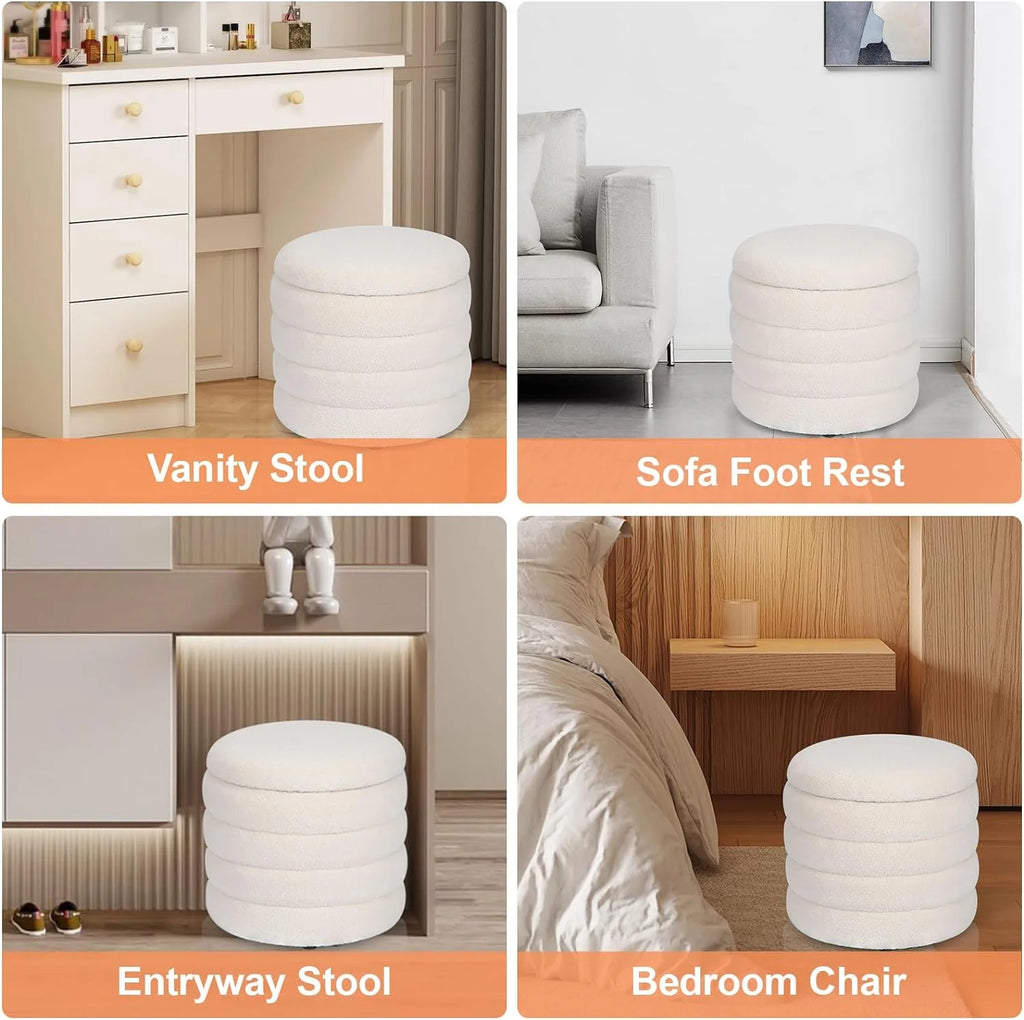 White Round Upholstered Ottoman E145901
