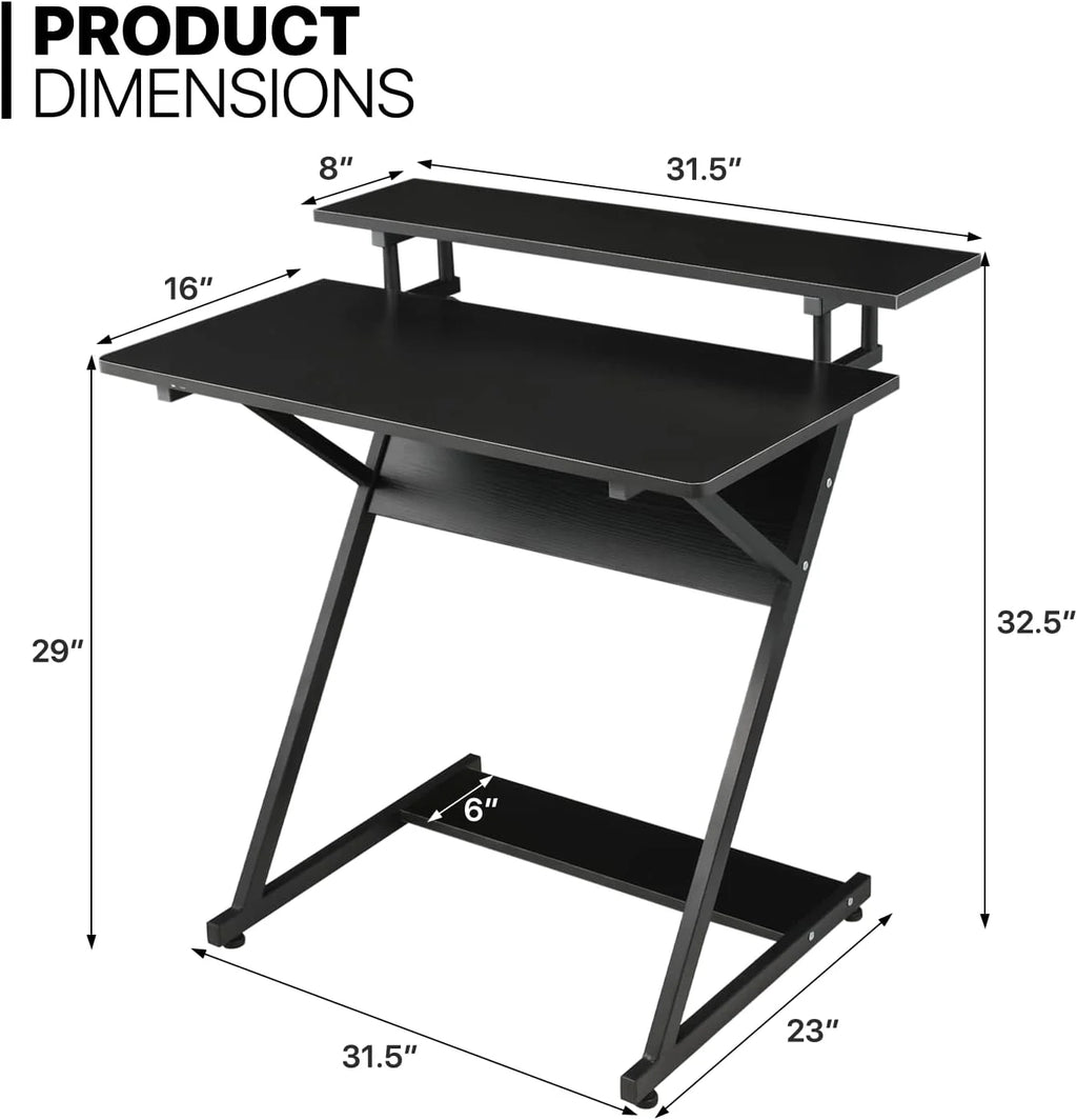 Black 3 Tier Z-Shape Computer Desk P779