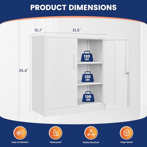 Metal Garage Storage Cabinet with 2 Doors and 2 Adjustable Shelves I575