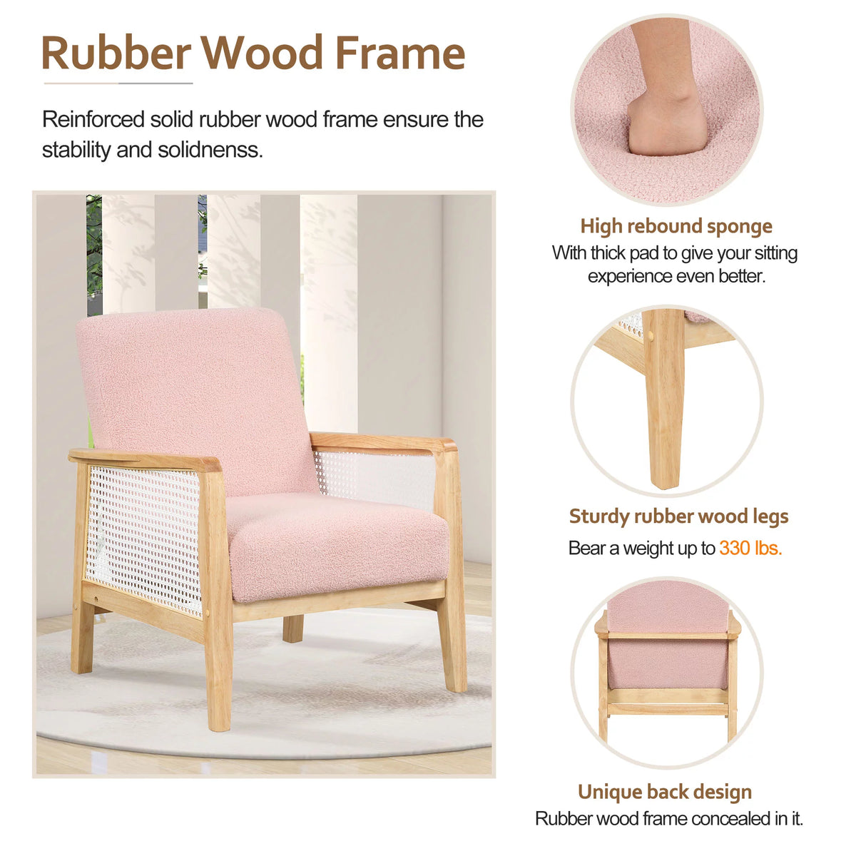 Mid-Century Pink Upholstered Accent Armchair Q570