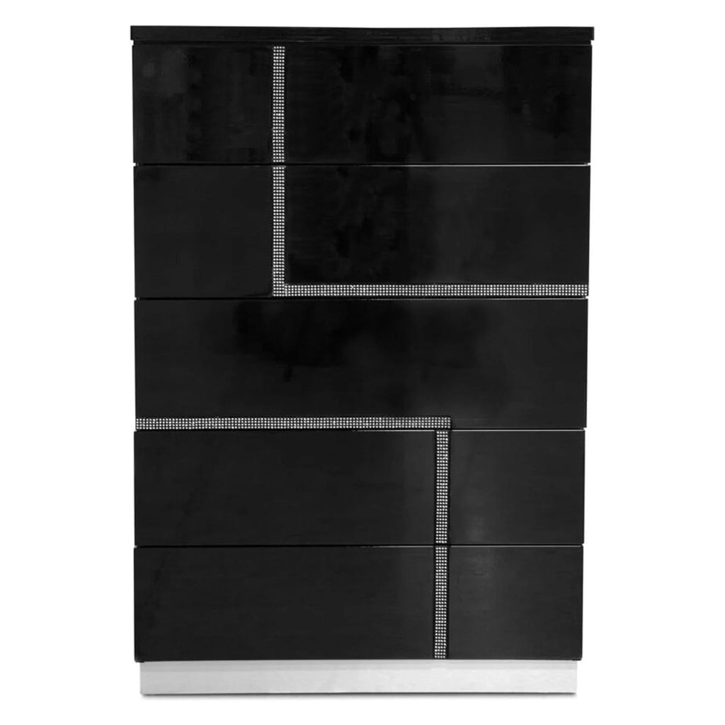 Black High Gloss 5-Drawer Poplar Wood Bedroom Chest U35358