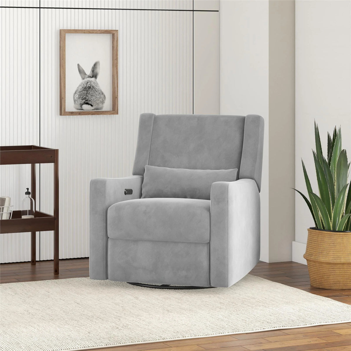 Gray Velvet Swivel Glider Recliner N937