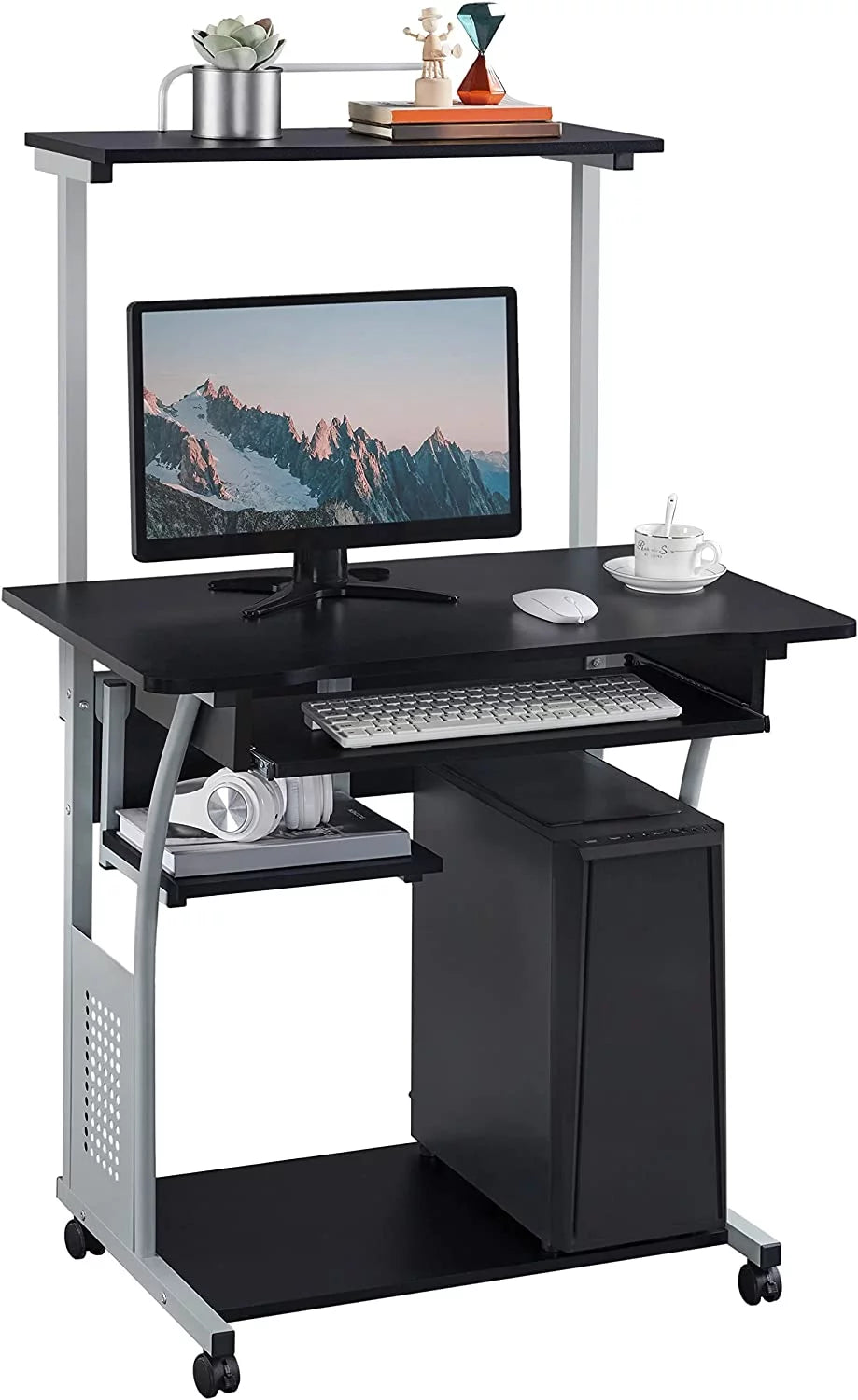 Black Computer Desk with Printer Shelf and Keyboard Tray O87439