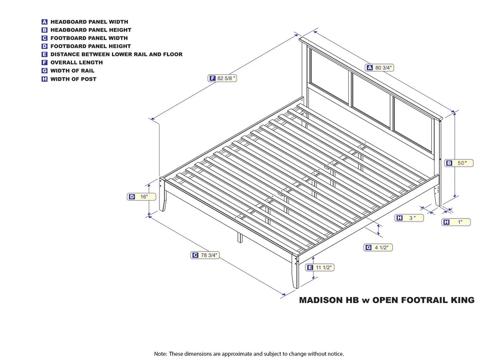 King Solid Wood Platform Bed with Panel Headboard in Grey K738508