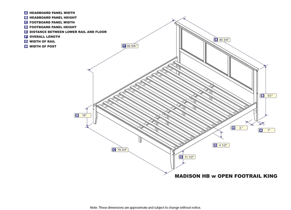 King Solid Wood Platform Bed with Panel Headboard in Grey K738508