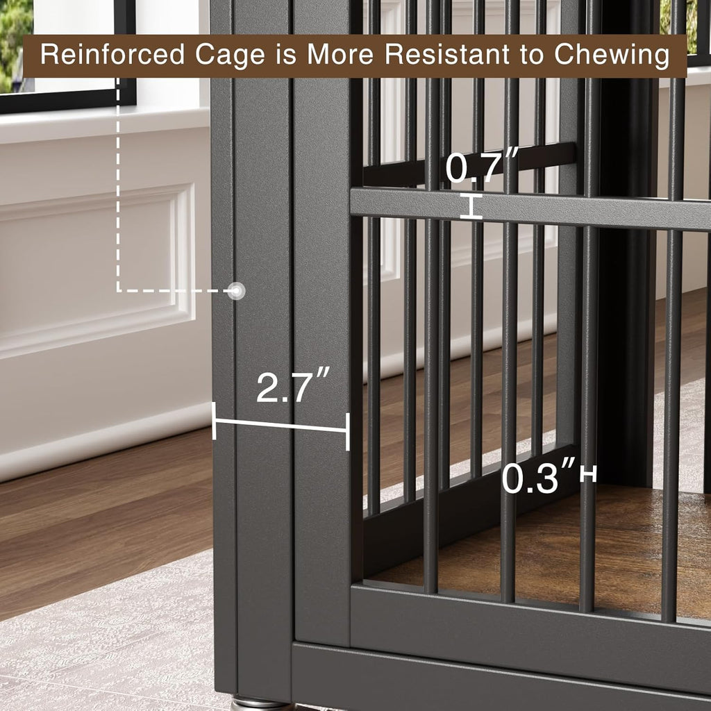 Brown Wooden Dog Crate with Wheels T237421