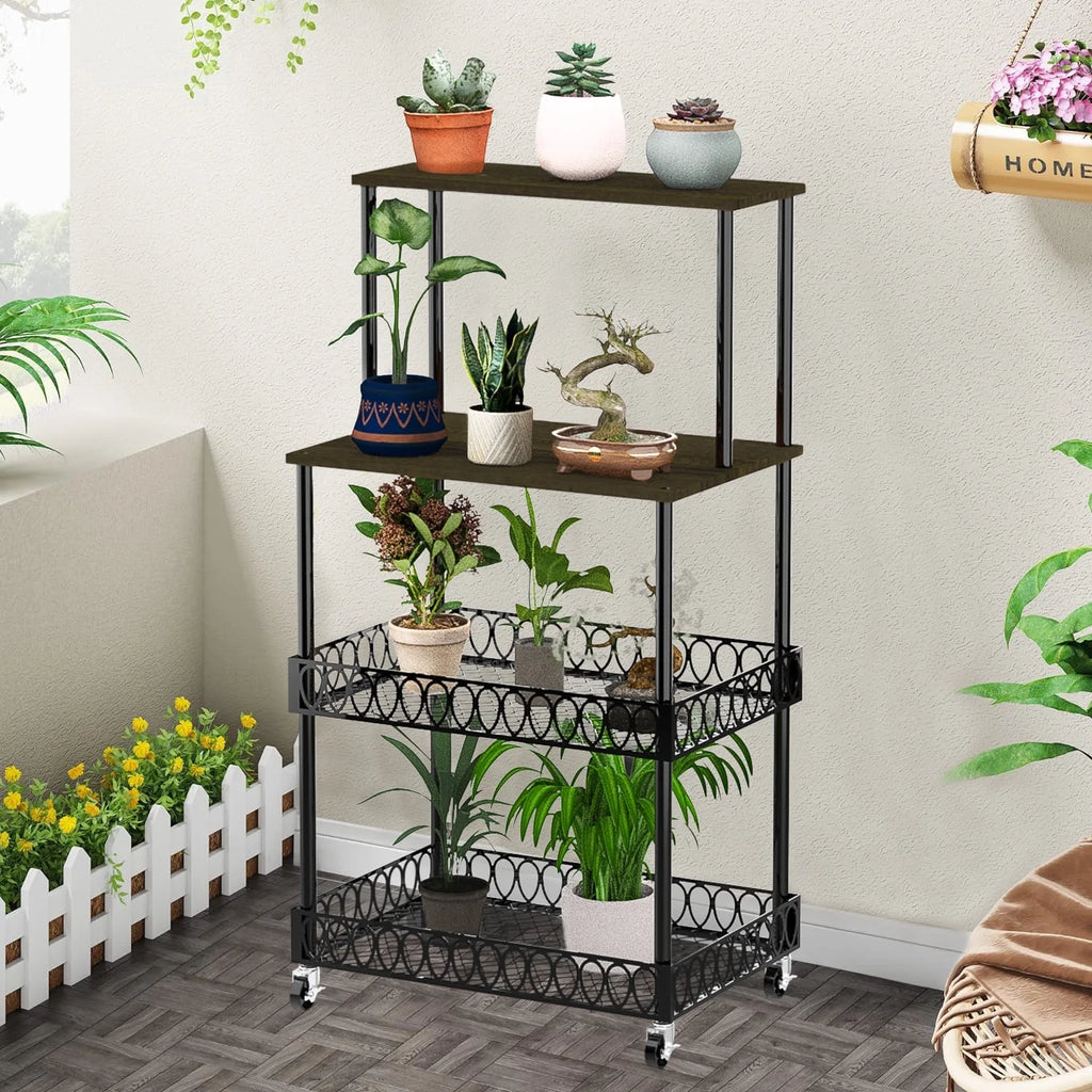4-Tier Baker's Rack 48 inch Kitchen Storage Organizer with Metal Wheels J29898