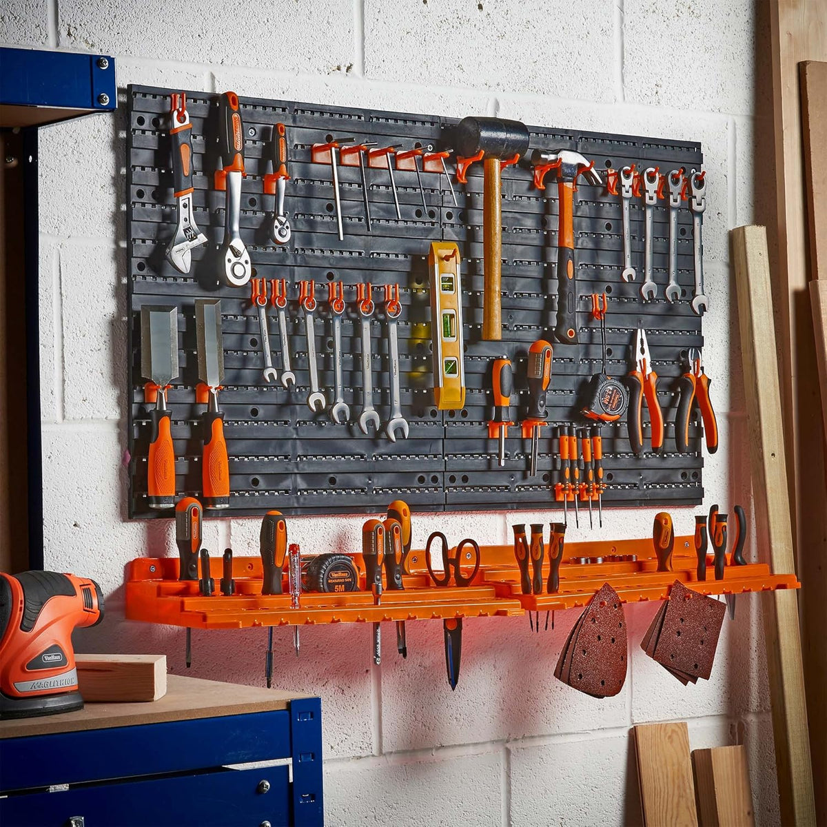 50 Piece Wall Mounted Plastic Pegboard and Shelf Tool Organizer with 50 Assorted Hook Accessories C662687