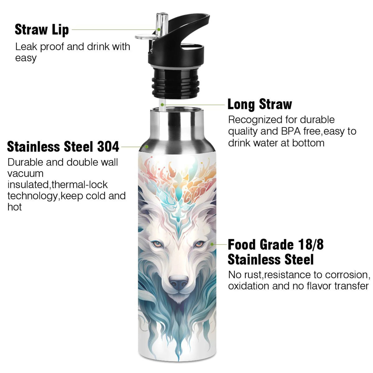 Blue Stainless Steel Insulated Water Bottle with Straw Lid Y24048