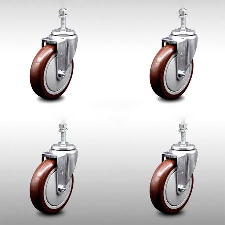 5 inch Maroon Polyurethane Swivel Caster Set U95887