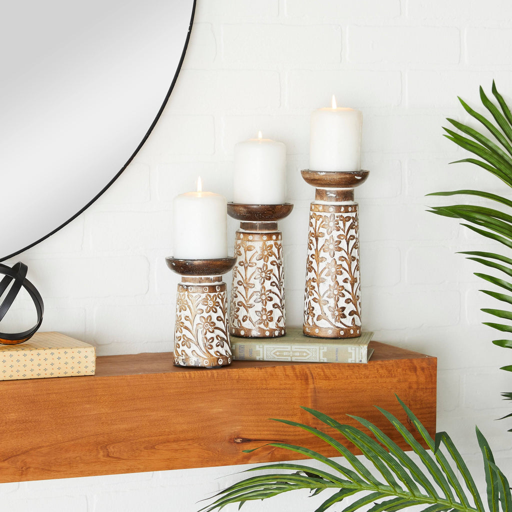 3-Piece Mango Wood and Iron Candle Holder Set C840671