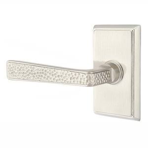 Left Handed Privacy Hammered Door Lever with Rectangular Rose in Satin Nickel V197201