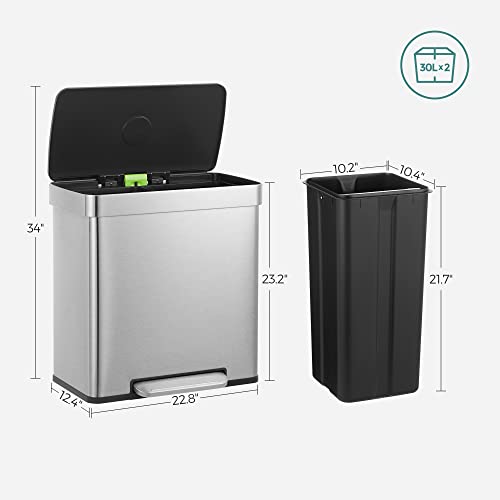 16 Gallons Dual Compartment Stainless Steel Trash Can X988