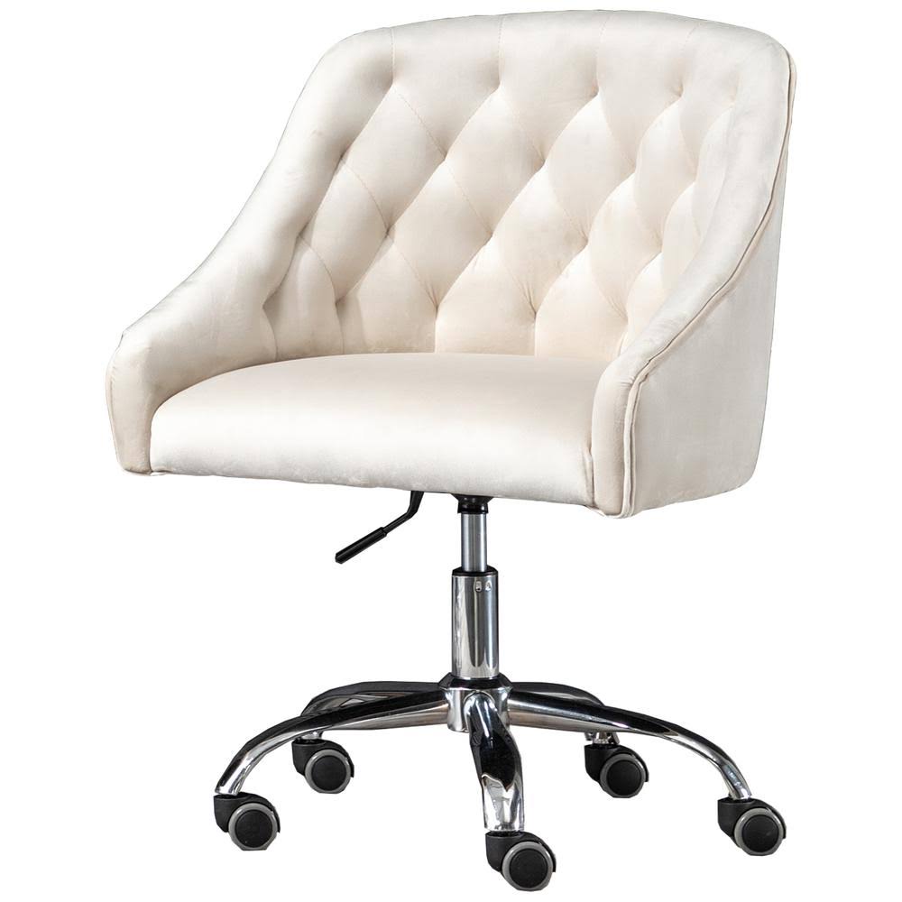 Cream Velvet Swivel Task Chair with Silver Base L77642