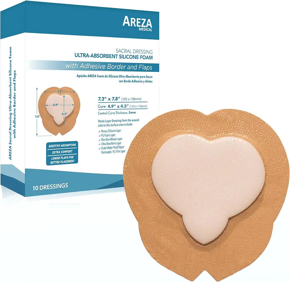 Silicone Foam Wound Dressing with Adhesive Border, Sterile, 7.2" x 7.8", 10 PCS V500152
