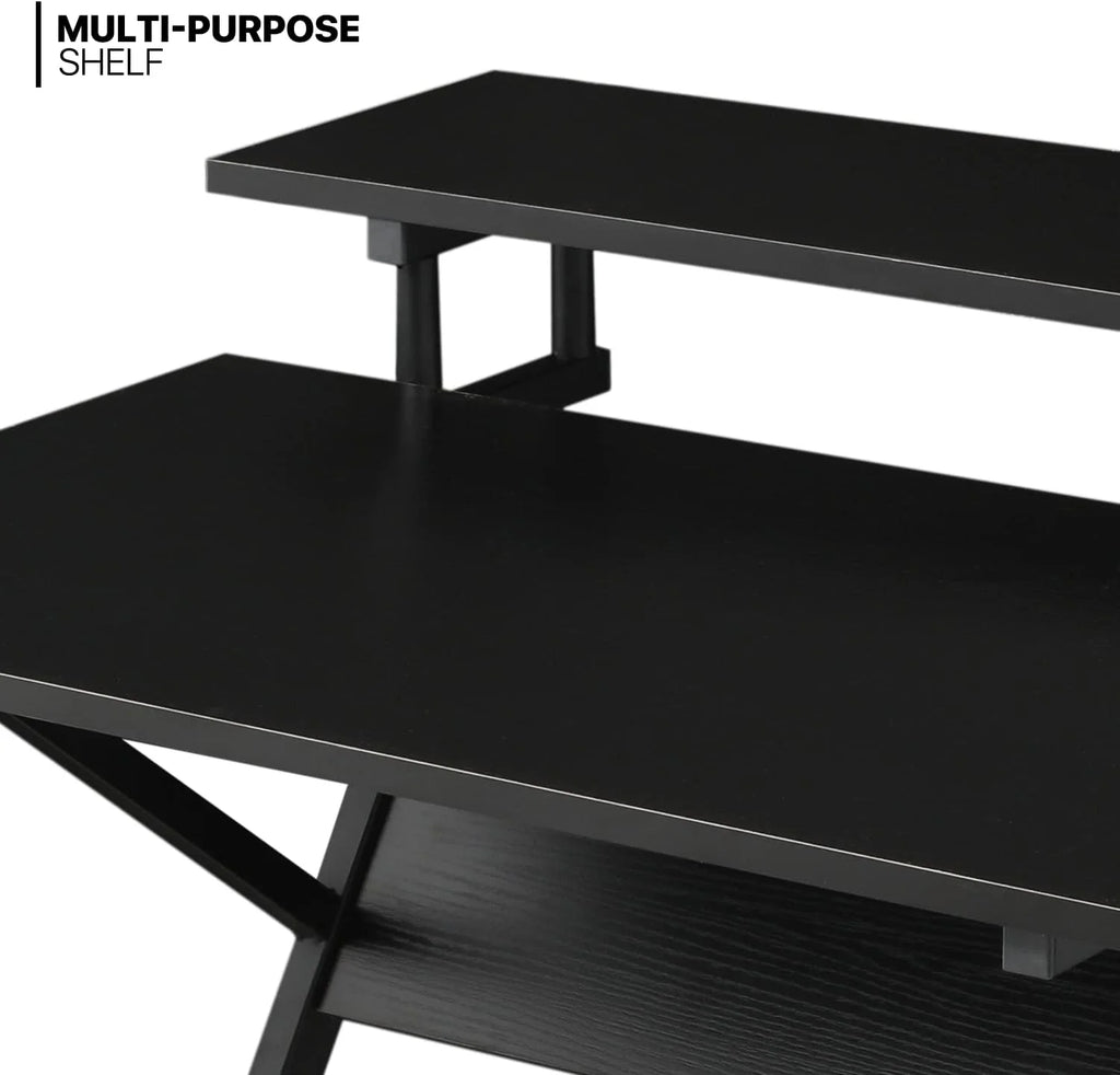 Black 3 Tier Z-Shape Computer Desk P779