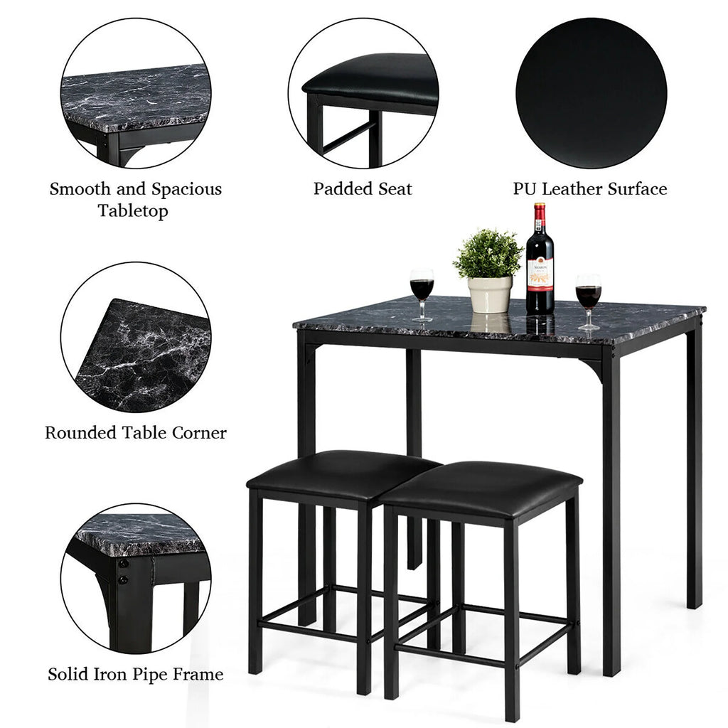 3 Piece Counter Height Dining Set Faux Marble Table 2 Chairs F574187