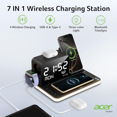7-in-1 Wireless Charging Station with Adjustable Brightness Night Light F8411