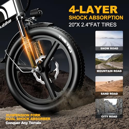 20" Fat Tire 750W 48V 12.8AH/15AH/20AH Battery 7-Speed Folding Electric Bike Z79614