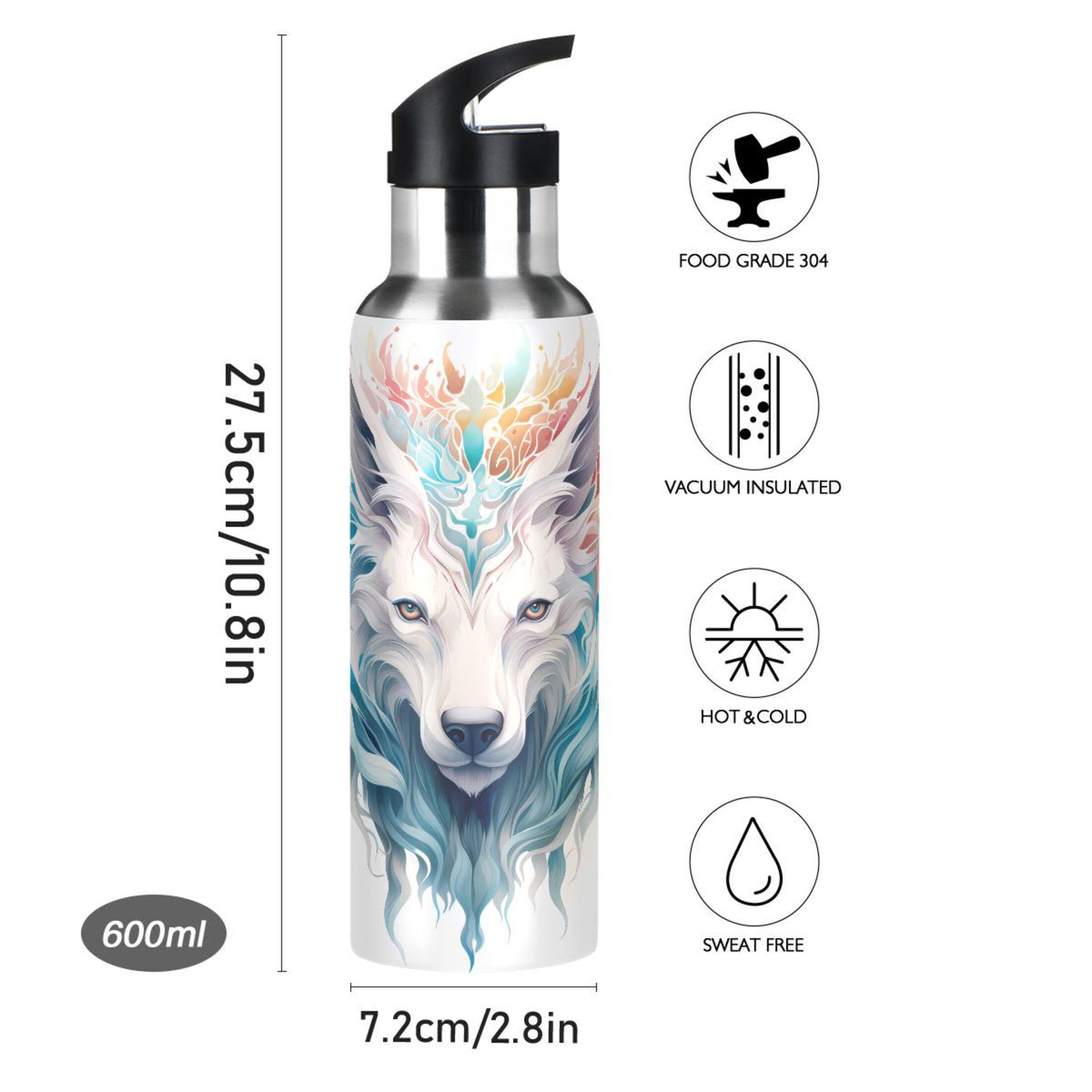 Blue Stainless Steel Insulated Water Bottle with Straw Lid Y24048