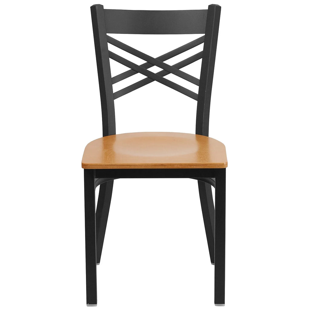 2 Pack Black Metal Restaurant Chair with Wood Seat Y3139