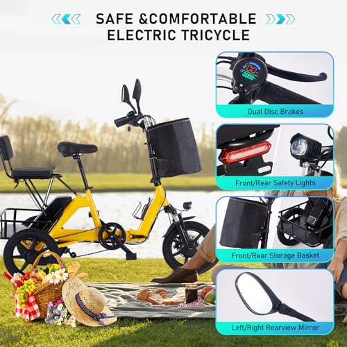 350W Folding Electric Tricycle with 480Wh Removable Battery and 2 Seats Y98278