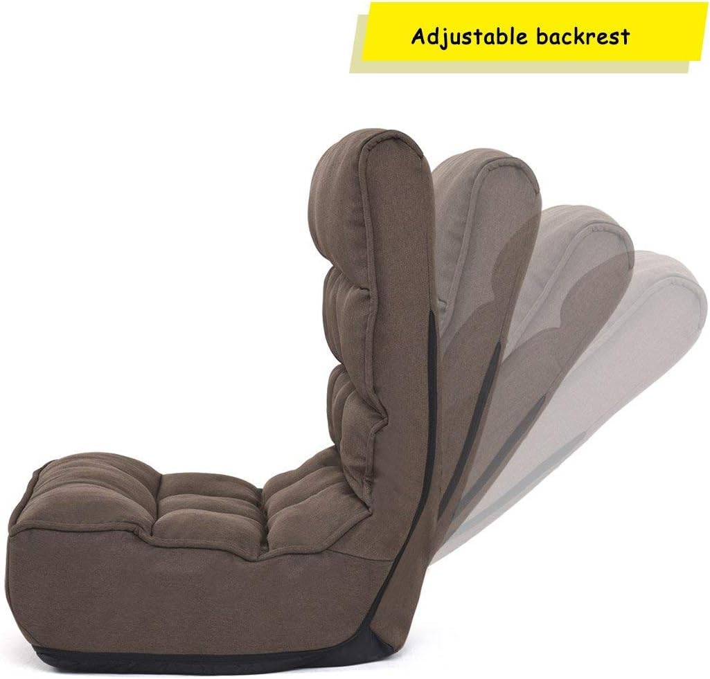 Brown Floor Chair Sleeper 4-Position Adjustable Angle Folding Lazy Sofa Cushioned Couch Lounger Q867