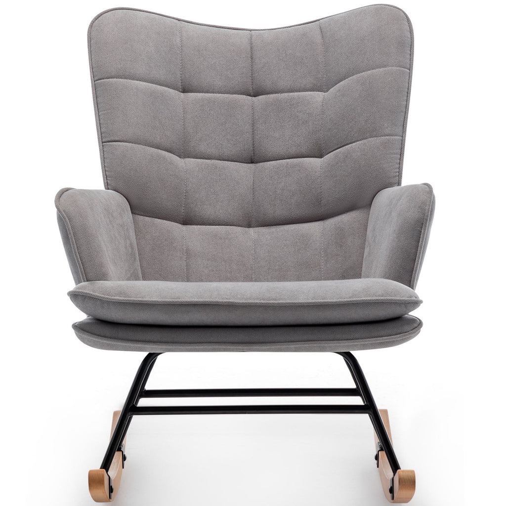 Gray Linen Fabric Rocking Chair with Ottoman B86624