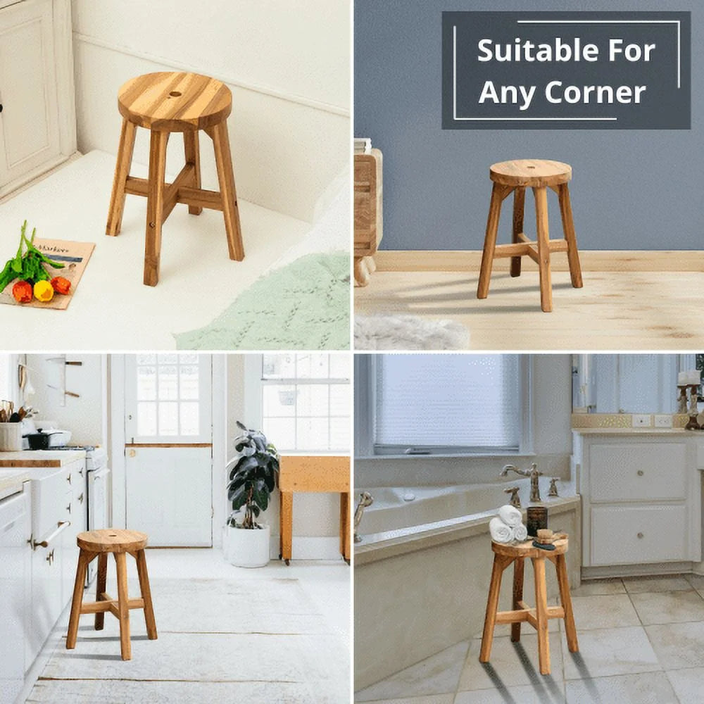 Acacia Wood Stool Round Top Natural Q8683