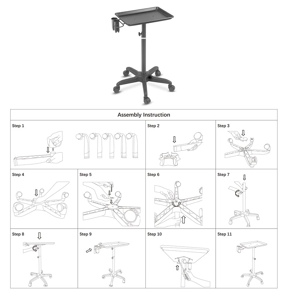 Black Aluminum Salon Tray Cart with Wheels S578