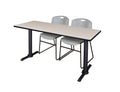 Maple Training Table with 2 Grey Stack Chairs F395
