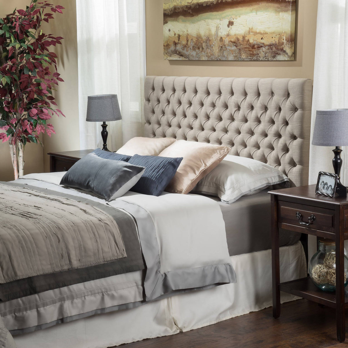 Light Beige Button Tufted Headboard King R869017
